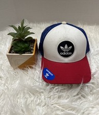 Adidas Trefoil Box Logo Hat Adjustable Mesh Trucker Snap Back