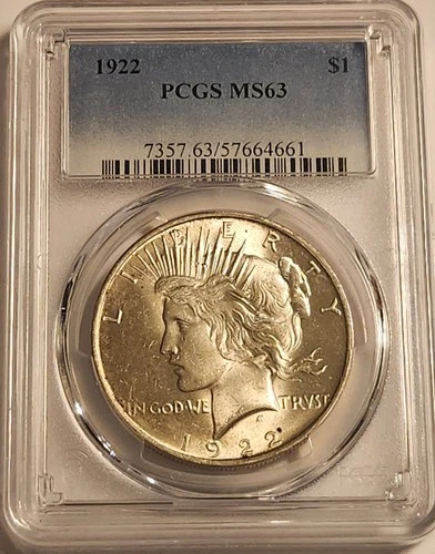 1922 Peace Silver Dollar PCGS MS63 Certified Slab