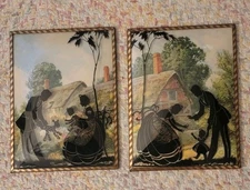 Vtg Reverse Printed Silhouette  On Convex Bubble Glass