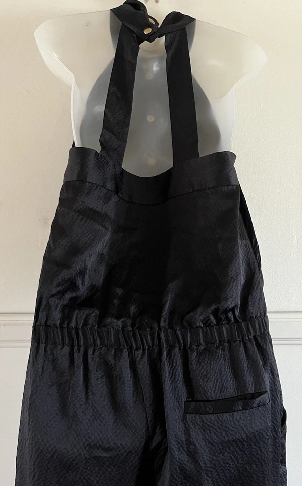 Mono halter Sunner 100 % seda crepé cuello alto negro dorado botón pierna ancha-talla M Foto 4 de 4