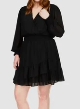$150 Michael Kors Women's Black Smocked-Waist Ruffled Tiered Dress Plus Size 1X