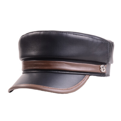 Men's Women's Real Leather Color Block Newsboy Casual Beret Flat Army ...