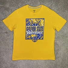 Golden State Warriors Shirt Mens 2XL XXL Yellow Cursive Logo UNK Basketball NBA