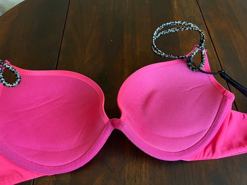 Victoria’s Secret Sexy Little Things 34C Pink Animal Print Plunge Push Up Bra - Picture 5 of 8