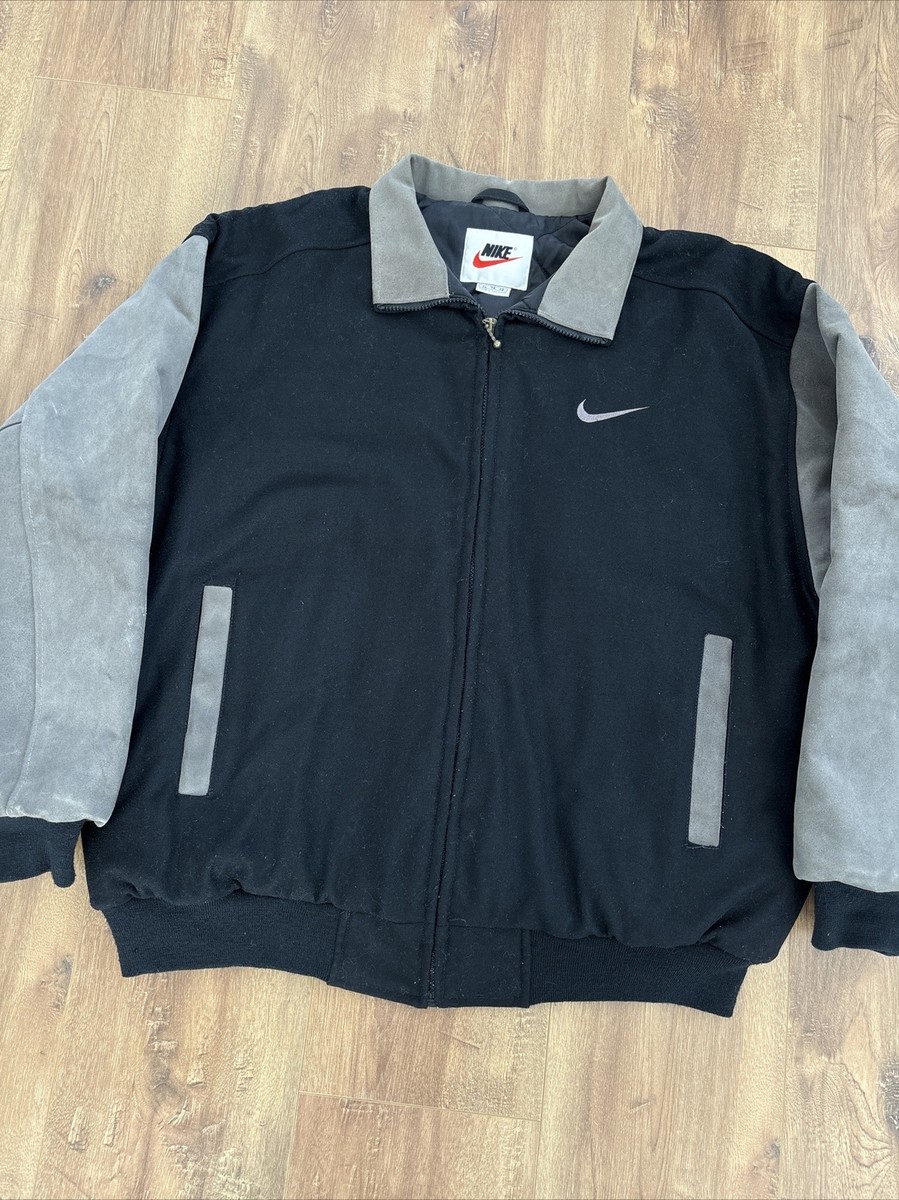 Vtg NIKE Air Black Gray Leather Letterman Varsity Jacket
