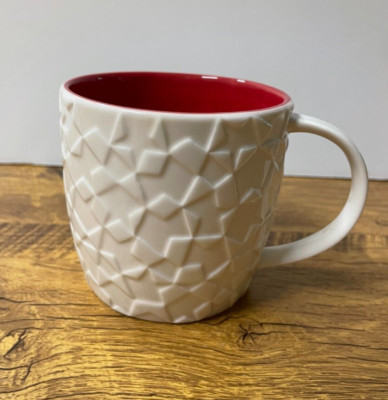Starbucks White Star Mosaic Embossed 2011 Coffee Mug Bone China