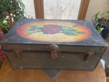 Antique Steamer Trunk Hand Painted Art Rose Custom Folk Art Chest