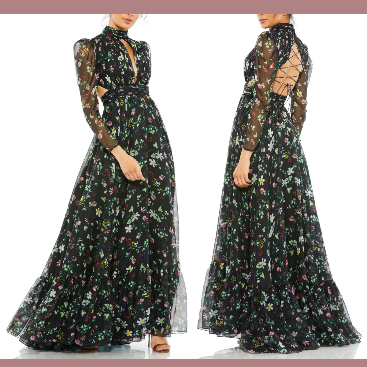 ●Mac Duggal●シフォン ティアード フローラル プリント ガウン ○Mac Duggal○シフォン ティアード フローラル プリント ガウン