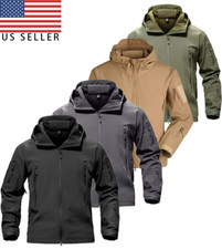 Men Waterproof Tactical Soft Shell Jacket Coat Fleece Lined Zip Up Hoodie Jacket