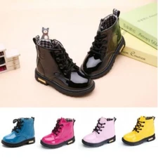 Girls Kids School Fur line Boots Toddlers Children Zip Leather Ankle Shoes Size