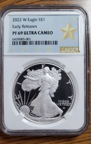 2022-W American Eagle One Oz Silver Proof NGC PF69 Ultra Cameo Gold Star OGP COA
