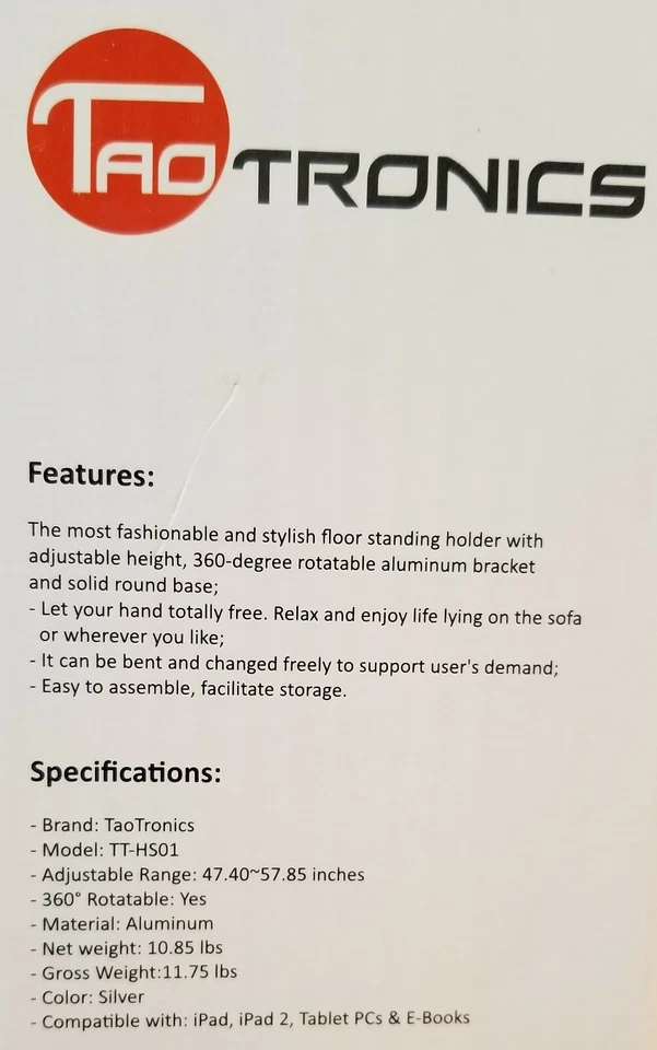 TaoTronics Full-Motion Rotatable Floor Standing Holder for Tablets, E-Books, iPa - Image 3 of 3