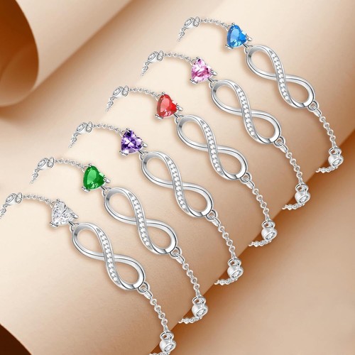 Infinity Heart Bracelet for Women 925 Sterling Silver Charm Blue CZ Dainty Gifts - Picture 6 of 7