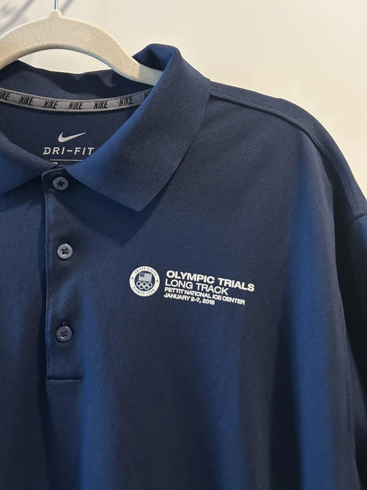 耐克 Dri-Fit 高尔夫 Polo 衫男式大号蓝色美国奥运会试验长跑道 2018 — 第 3/4 张图片