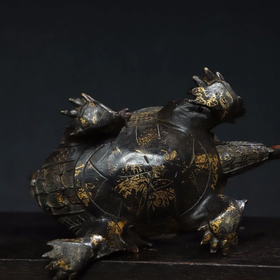 Antigua estatua de tortuga dragón dorada bronce dinastía qing hecha a mano de China de 7,5" Foto 4 de 4