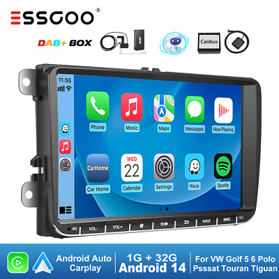 9'' Autoradio DAB+ Carplay Android 14 GPS NAVI Für VW Touran GOLF 5 6 Polo Caddy