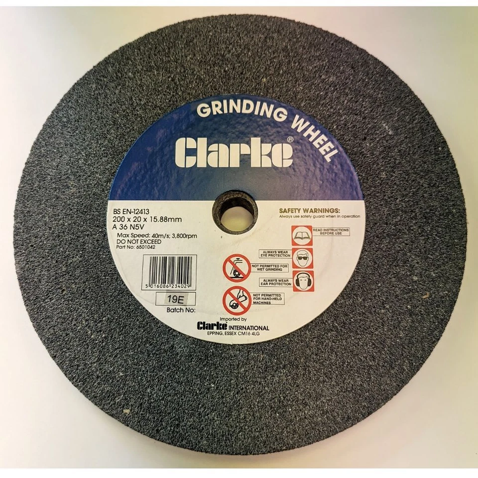 CLARKE INTERNATIONAL Clarke 6501040 Fine Grinding Wheel 8" 200mm Diameter 3/4" 20mm Width 16mm Bore