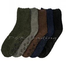 6-12 Non-Skid Cozy Fuzzy Warm Winter Dark Plain Color Slipper Bed Socks Lot 9-11