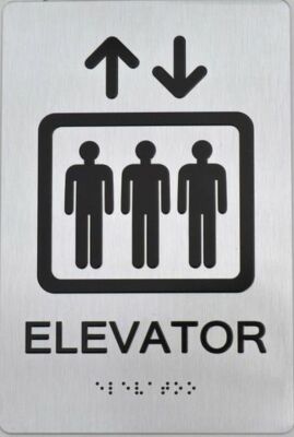 Elevator Sign With Braille and Raised Letters (Aluminum, Brush Silver,6x9)