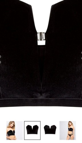 NEW LOOK Black Velvet Bustier 8 XS 36 Sexy Silver Front Closure Boned Bralet Bra - Picture 10 of 10