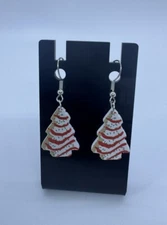 Little Debbie Christmas Tree Snack Cake Earrings Dangle Red & White Holiday 