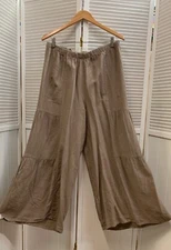 LP144 Mocha Large NWT Match Point Linen Pants Cha Wide Flax Flood Tier Brown