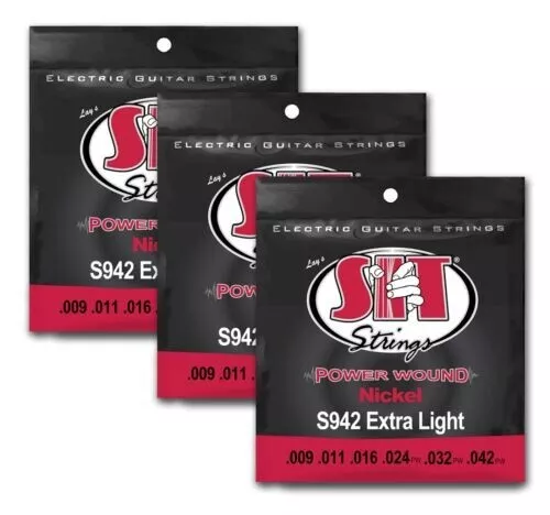 3 Pack - SIT Guitar Strings S942 Extra Light Power Wound Nickel Electric
