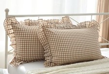2 Pack Pillow Shams with Ruffles 30" x 20" Pack of 2 Taupe White Plaid