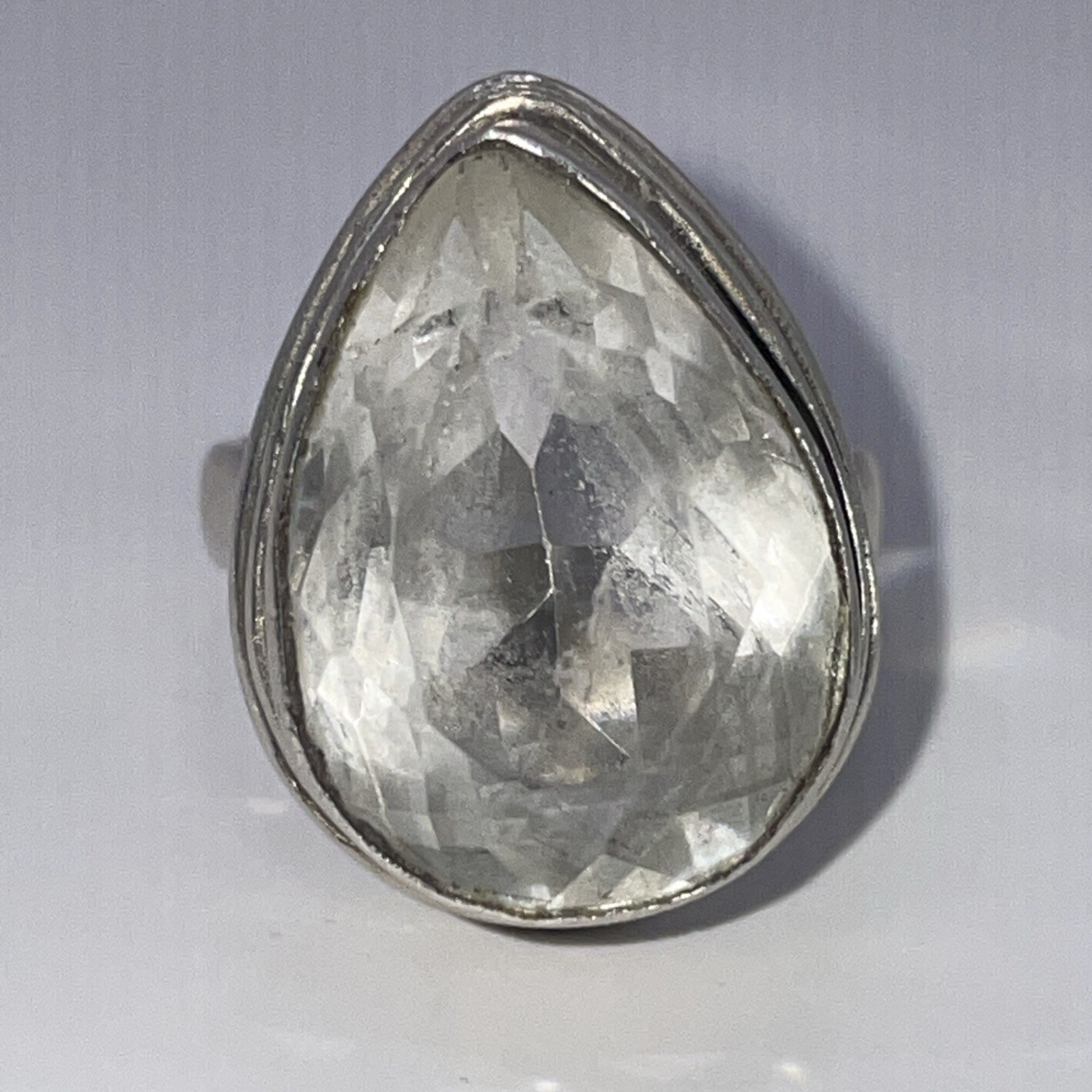 Large Pear Shape White Stone Solitaire Sterling S… - image 1