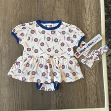 Vintage MLB Mighty Mac Sports Chicago Cubs NWT Bodysuit Dress Headband 6-9M