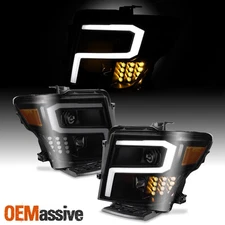 Fits 2016-2019 Nissan Titan Projector Light Tube LED Headlights - Black Smoke