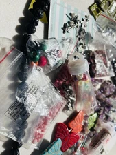 Large Beads & Charm Lot- Gemstones, Lava Beads, Glass Pendant & More