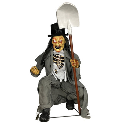 Crouching Grave Digger Animated Halloween Prop Decor - Talking & Moving Mouth