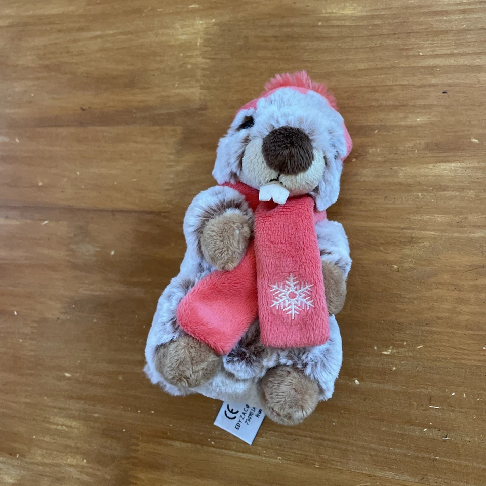 Doudou marmotte LOVY PELUCHES bonnet écharpe rouge 17 cm Marron Chiné - Photo 3/4