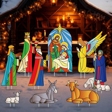 9 Pcs Outdoor Nativity Scene Yard Sign with Stakes Holy Christmas Nativity Yard