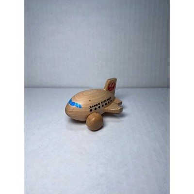 Vintage Japan Airlines JAL Wooden Toy Airplane Collectible Natural Wood Rolling