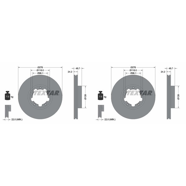 2X Textar PRO Bremsscheiben 276Mm InnenbelÜFtet Vorne Passend FüR Nissan Cabstar-image