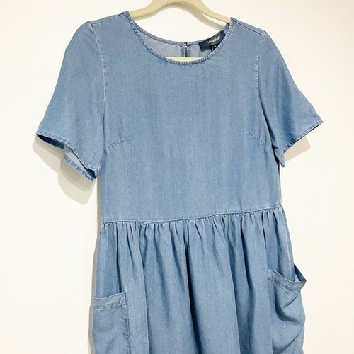 Women's ModCloth Blue Chambray Bold Notion Long Dress M Boho Beachy Coastal Norm - Picture 3 of 11