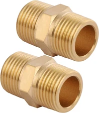 2Pcs Brass Nipple Fitting 3/8" X 3/8" NPT Male Hex Adapter by