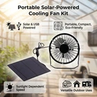 Solar Powered Outdoor Fan No Battery Design USB Dual Powered Portable Fan for RV