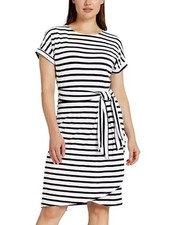 NWT Chaps Striped Knee Dress Women’s M Belted Short Sleeve Faux Wrap