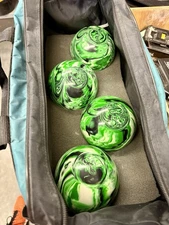 Candlepin Bowling Balls w/ Green Bag Green/Black/White Cleaned & Polished 2.6lb