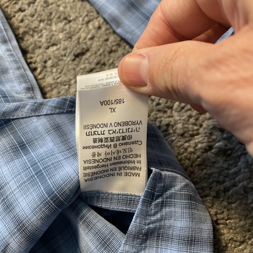 Exofficio Mens Size XL Shirt Long Sleeve Button Collar, Single pocket Blue Check - Picture 11 of 17