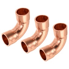 90 Degrees Elbow Copper Pipe Fitting Brazing Connection 1/4 Inch ID, Pack of 3