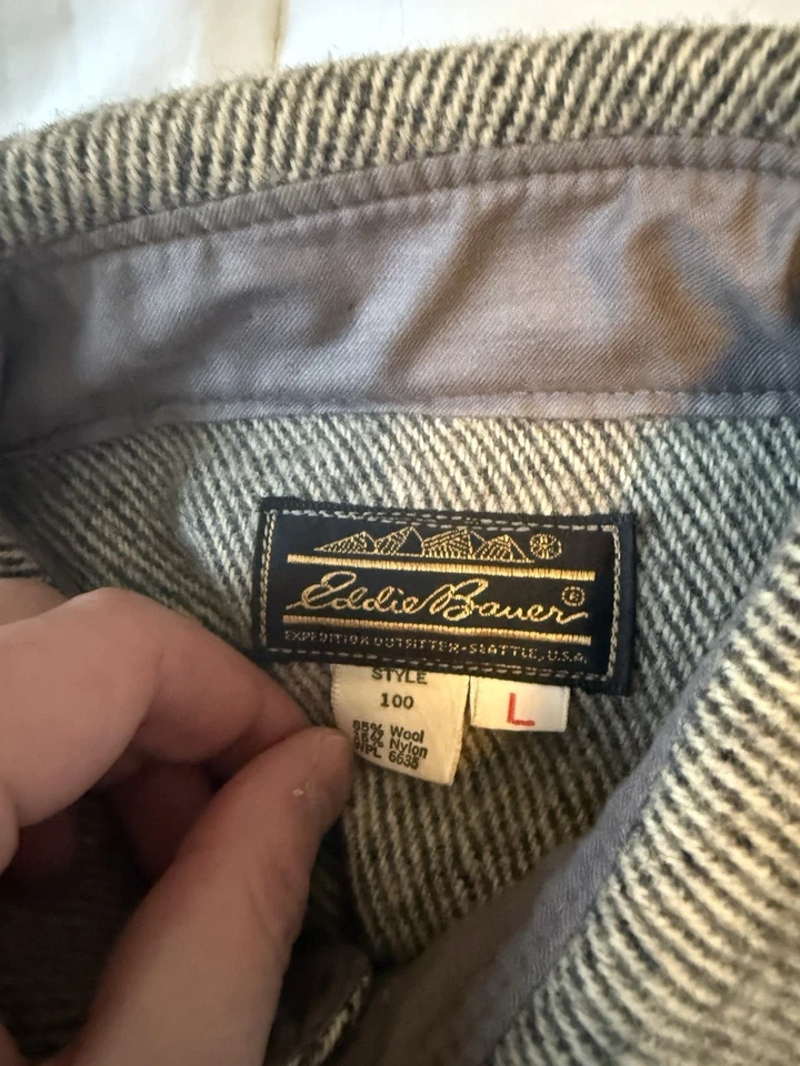 Eddie Bauer Vintage Wool Blend Gray Striped CPO Hunting Jacket Shacket Men’s L - Image 3 of 3