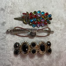 Vintage Hair Clips Peacock Colored Stones Barrette Clip Styles Lot 3