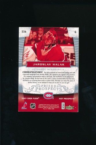 2007-08 Fleer Hot Prospects Prized Prospects Auto Patch #236 Jaroslav Halak /399 - Bild 2 von 2