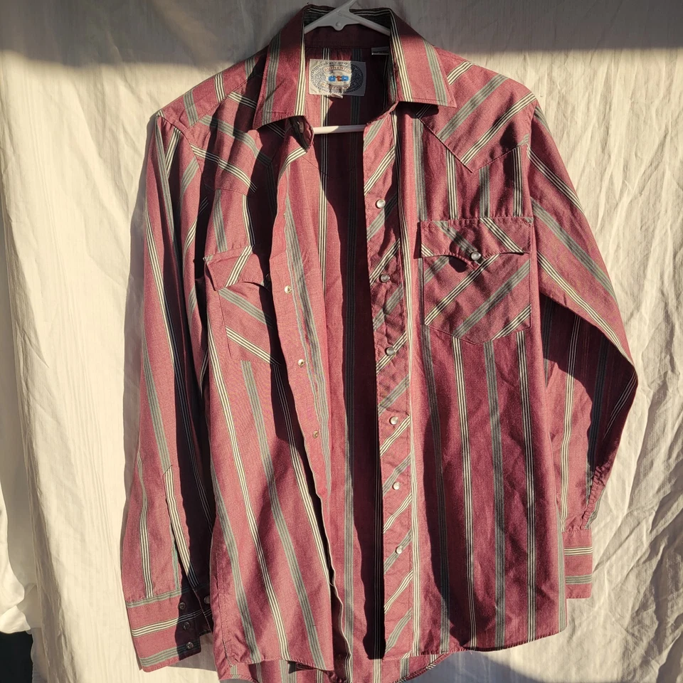 Vtg ATB Authentic Western Shirt Mens 14.5 Cowboy Pearl Snap Long Sleeve Striped  - Image 2 of 4