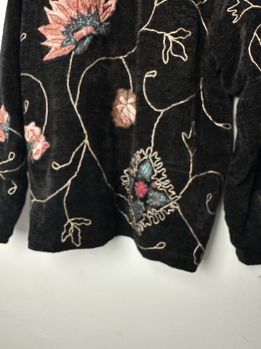 Vintage Flashback rote Steppjacke Wende bestickt Reißverschluss schwarz Samt Boho S - Bild 20 von 23