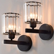 TISLYCO Black Wall Sconces Set of 2, Bathroom Wall Lighting Fixtures Over Mir...